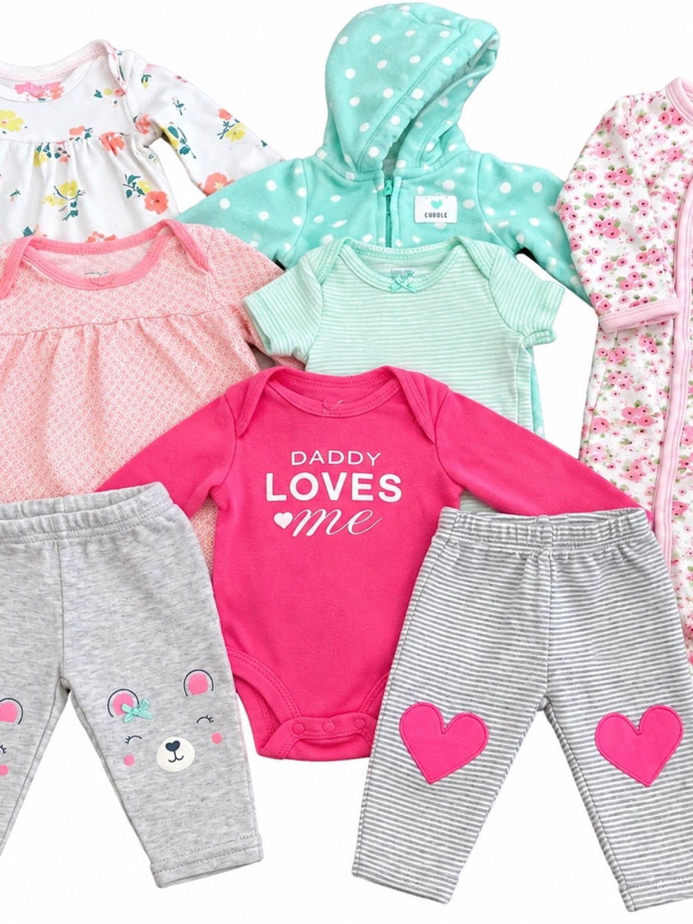 Daddy Loves Me Pink Baby Pajama Bodysuit & Mix-and-Match Set- Newborn Lot